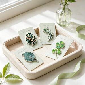 Badges de revers en métal émaillé rigide personnalisés, motif feuille botanique, plaqué argent, Calathea, Romarin, Hosta, Trèfle - Product Image 3