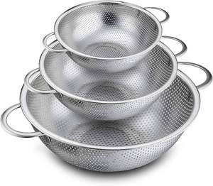 Stainless Steel <b>Colander</b> With deep bowl shape fine mesh design for thorough rinsing fruits vegetables pasta rice meals - Product Image 6