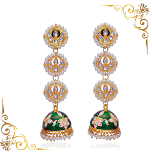 Nouvelles boucles d'oreilles longues tendance en laiton Meenakari et Kundan, boucles d'oreilles Jhumka émaillées de créateur pour femmes et jeunes filles, idéales pour les mariages et les fêtes - Product Image 5