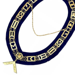 Collar Dorado de la Logia Azul para Maestros Masónicos, Joya de Maestro Respetable, Respaldo Azul, Tela de Alta Calidad con Cadena - Product Image 4