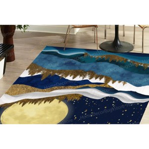 Alfombra con Estampado de Estrellas Doradas: Diseño Moderno de Paisaje de Montaña Abstracto, con Pelo Suave - Product Image 4