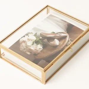 Металлическая Золотая стеклянная коробка для фото в винтажном стиле