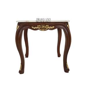 Mesa Auxiliar Cuadrada de Lujo con Tapa de Mármol Blanco Veteado y Patas de Madera de Palisandro Talladas a Mano para una Decoración Interior Clásica y Elegante - Product Image 2