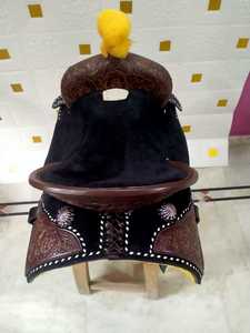 Selle de course de baril de cheval Western en cuir avec coutures buck - Product Image 3