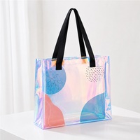 Sac fourre-tout en PVC holographique personnalisé avec poignée, réutilisable, effet laser arc-en-ciel, imperméable, pour le commerce de détail, les cadeaux, la plage et les événements