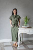 Robe Cache-Cœur Kimono en Lin de Haute Qualité, Robe Kimono Cache-Cœur en Lin Vert, Kimono Long Élegant en Lin, Vêtements Oversize pour Femme