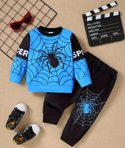 Conjunto Deportivo Unisex para Niños de 2 Piezas con Estampado de Araña, 100% Algodón Transpirable, Sudadera de Manga Larga y Pantalones Deportivos, Hechos a Medida - Product Image 1