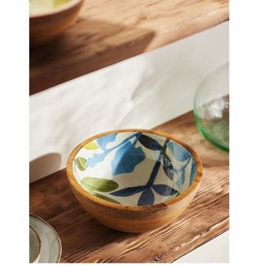 Petit bol à salade en bois émaillé naturel décoratif fait à la main, bol en bois de mangue imprimé personnalisable pour une utilisation polyvalente - Product Image 1