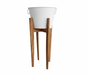 Soporte de Madera Vintage para Plantas con Maceta de Metal de Color Blanco, Elegante Soporte para Macetas, Decoración para el Hogar y el Jardín, Macetero Interior - Product Image 1