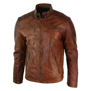 La chaqueta de cuero de motorista con cuello levantado para hombre más vendida, cuero de alta calidad 100%, estilo callejero de invierno, transpirable, servicios OEM - Product Image 1