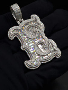 Pendentif à breloques Hip Hop unisexe en or blanc 10kt rond et taille baguette diamants de laboratoire cloutés bijoux fins - Product Image 5