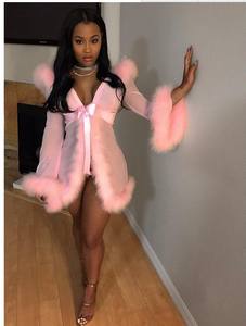 Robe de chambre courte en plumes sexy pour femmes, robe de chambre transparente en tulle, illusion, robe de chambre en plumes pour anniversaire, costume - Product Image 5