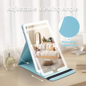 Gương trang điểm du lịch bằng da PU có đèn LED, có thể điều chỉnh độ sáng - Product Image 4