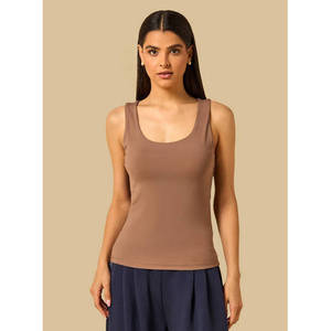 Débardeur décontracté pour femme, col carré uni, anti-boulochage, respirant, en maille de nylon extensible, sans manches, taille unique, basique d'été, OEM - Product Image 1