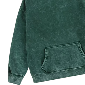 Sweat à capuche vert délavé à l'acide pour homme pull oversize en polaire lourde Streetwear Vintage Logo personnalisé en coton épais et chaud soldes d'hiver - Product Image 3