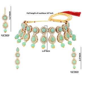 Indian Jewelry Choker Kundan Crystal Necklace <b>Earrings</b> Maang Tikka Head Chain Bollywood Wedding <b>Bridal</b> Set - Product Image 4