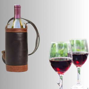 Bolsa de vino de cuero de una sola botella de primera calidad Portavasos de vino de cuero genuino elegante con asa Ideal para regalar viajes y almacenamiento - Product Image 1