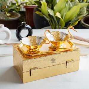 IndianArtVilla Juego de 2 cuencos con cucharas y bandeja, diseño en relieve Chapado en plata, 5 piezas, dorado para uso doméstico en hoteles y restaurantes - Product Image 4