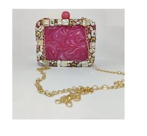 Monedero de resina de diseño moderno con piedra preciosa y decoración de cadena Bolso de mano de resina creativo mejor para eventos de bodas y fiestas - Product Image 6