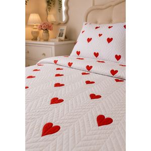 White Quilted Bedding Set for <b>Double</b> Bed 100% Cotton Woven Technique Breathable Love Feature - Product Image 3