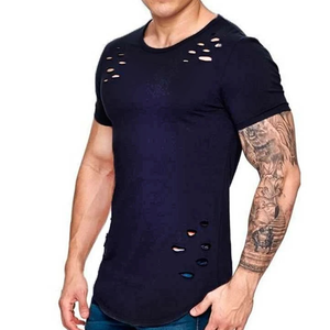 เสื้อยืดมีรอยฉีกของผู้ชายเสื้อ100% ผ้าฝ้ายระบายอากาศได้ดีเป็นมิตรกับสิ่งแวดล้อม - Product Image 4