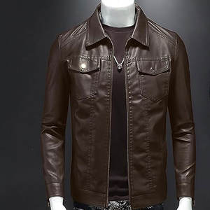 Veste en cuir PU de haute qualité hommes usine directe grande taille fermeture éclair support imperméable à la mode Vintage avant Logo-pour l'hiver - Product Image 4