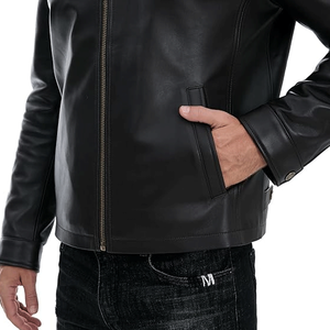 Classic Faux Leather High Street Jacket with Front Full Zip Waterproof & Reversible <b>Metal</b> Snap Cuffs for Men - Product Image 5