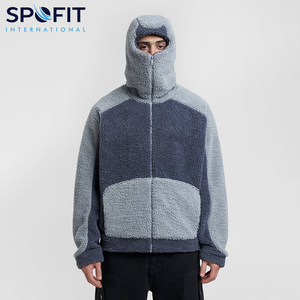 Custom Winter Warm Thick Fleece Fluffy 100% Cotton Color <b>Black</b> <b>Men</b> Oversized <b>Hoodie</b> Embroidery Heavyweight Half Face Zipup - Product Image 6