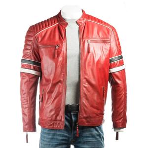 Blouson en cuir pour homme grande taille, couleur unie, avec fermeture éclair, style décontracté, en cuir de mouton, type motard, pour l'hiver – Vente en gros - Product Image 5