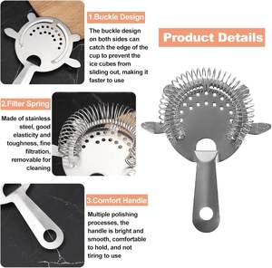Passoire à cocktail Passoire à barre en acier inoxydable à 4 broches avec ressort pour barmans professionnels pour verres à mélanger Shaker - Product Image 2