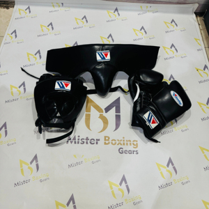 Winning Black Kit completo de entrenamiento de boxeo con guantes de cuero Protector de cabeza Protector de ingle para uso en el gimnasio - Product Image 1