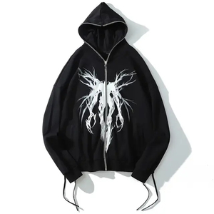 Sudadera con capucha transpirable para hombre, diseño personalizado con lavado ácido, pedrería y cremallera, de forro polar de algodón y poliéster de secado rápido. - Product Image 5