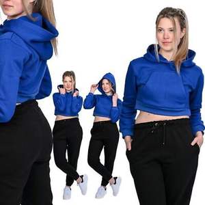 Otoño personalizado Flock estampado mangas raglán dobladillo suelto Split Streetwear pulóver 310Gsm tela de lana Sudadera con capucha recortada para mujer - Product Image 4