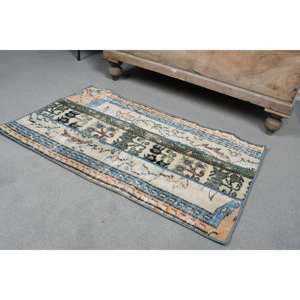 Alfombra turca Vintage de 2x3 pies, felpa de lana verde Beige, rectángulo clásico de área grande con diseño de retazos para decoración de habitación de pasillo - Product Image 4