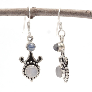 round Rainbow Moonstone Gemstone 925 <b>Sterling</b> <b>Silver</b> Drop & <b>Dangle</b> <b>Earrings</b> <b>silver</b> Plated Hook <b>Earring</b> For Wholesale Supplies - Product Image 2