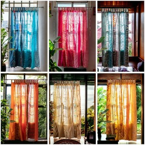 Indian Vintage Silk Sari <b>Curtain</b> Multicolor up Cycled Handmade Patchwork Door Window Decor Boho Hippie Drape Portiere Home Decor - Product Image 5