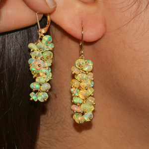 Pendientes de Plata de Ley 925 con Ópalo Natural en Racimo, Chapados en Oro Amarillo, Hechos a Mano, Regalo de Joyería con Piedra de Nacimiento para Mujer - Product Image 3