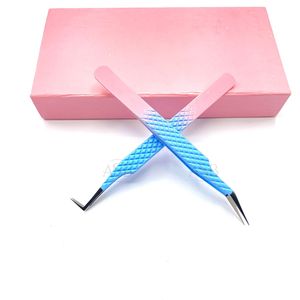 Pinzas Japonesas de Acero Inoxidable, Pinzas de Extensión de Pestañas Personalizadas, Dos Tonos, Rosa, Azul, Ombre, 90 Grados, Aislamiento de Bota Delgada - Product Image 1