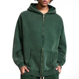 Sudadera con capucha de lavado ácido con cremallera de lana pesada personalizada completa 100% Material de algodón Streetwear Zip Up sudaderas con capucha lavadas para hombres - Product Image 4