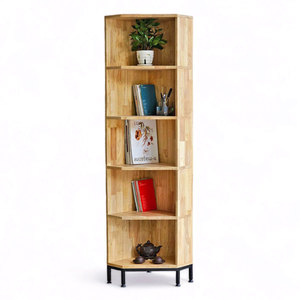 Estante Esquinero de Madera de Caucho de 5 Niveles 40x32x172cm con Patas de Hierro KGT68026 - Uso en Sala de Estar - Product Image 1
