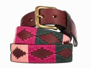 Handcrafted Polo <b>Belt</b> Pattern pink green Premium Leather, Vintage Buckle, Unisex Fashion <b>Accessory</b> | OEM Available - Product Image 5