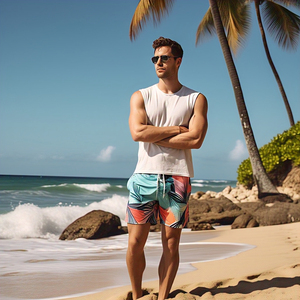 Pantalones cortos de baño de cintura con cordón para hombre, pantalones cortos de playa de verano de secado rápido, pantalones cortos de playa de primavera ligeros personalizados para hombre - Product Image 2