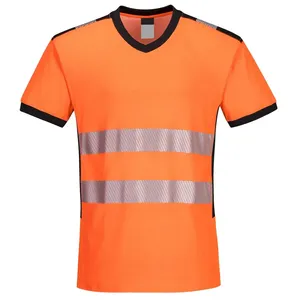 Hot selling 100% cotton breathable reflective tape hi vis t-shirt easy to wear hi vis safety workers work wear t-shirts supplier