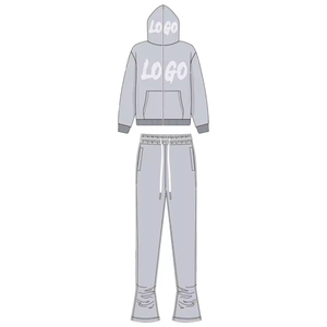 Ensemble 2 pièces de survêtement de fitness pour hommes : sweat à capuche zippé en coton épais et pantalon de jogging oversize – Vente en gros - Product Image 2