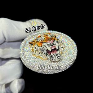 Custom 3D Tiger Face Hip Hop Pendant and <b>Necklace</b> 925 <b>Silver</b> with Fully Iced VVS Moissanite Diamond Picture Enamel - Product Image 3