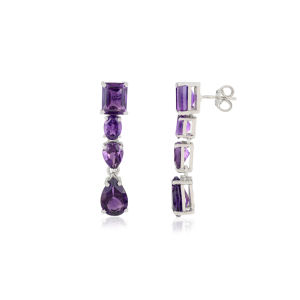 925 Sterling <b>Silver</b> Natural Amethyst Mix Shape <b>Dangle</b> <b>Earrings</b> For Wedding and Gifts February Birthstone <b>Earrings</b> - Product Image 3