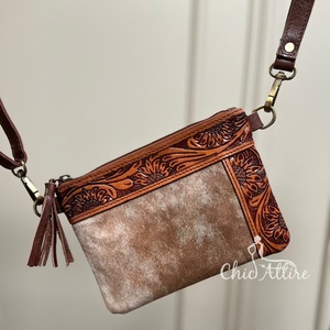 Mini bolso cruzado de piel de vaca de cuero mecanizado a mano para mujer, bolso móvil, bolso de mano de cuero genuino occidental de marca personalizada - Product Image 1