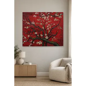 Impression sur toile Fida Van Gogh, fleurs d'amande sur fond rouge - Product Image 3