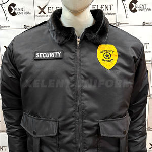 Blouson aviateur d'hiver en satin pour homme Col en fourrure noire Design classique Nylon Polyester Manches longues Côtelé Uniforme de sécurité Garde - Product Image 5