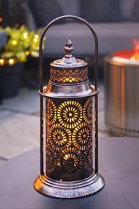 Heavy duty metal <b>Moroccan</b> <b>lantern</b> with a charming rustic aesthetic and traditional Moorish detailing for decor - Product Image 3